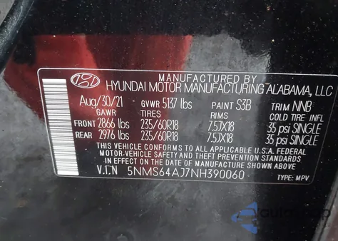 2022 Hyundai Santa Fe Sel from USA, damaged, VIN 5NMS64AJ7NH390060